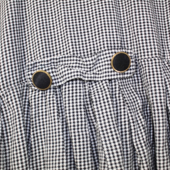 vintage black & white hounds tooth plaid long sleeve dress velvet collar medium - Picture 4 of 8